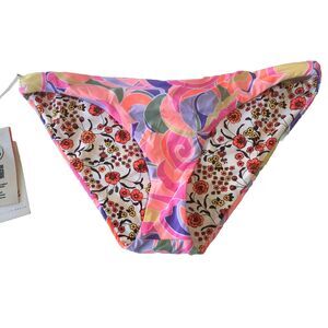 NEW Maaji Swimsuit Bikini Bottom Pink Swirls Floral Reversible Size XL Preppy